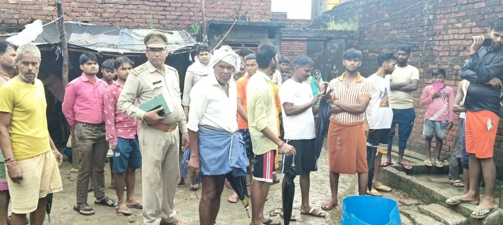 The roof collapsed and a woman was injured after being buried under the rubble