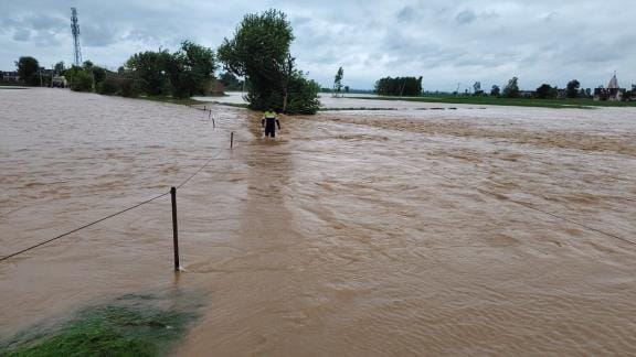 housed emerged in water in shahabad area