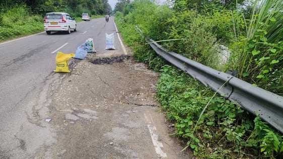 There was erosion on the Kanwar track road, the road caved in, there is danger of accident