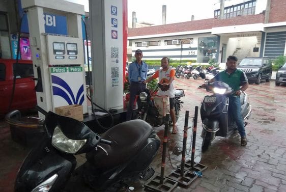 Bike riders without helmets did not get petrol