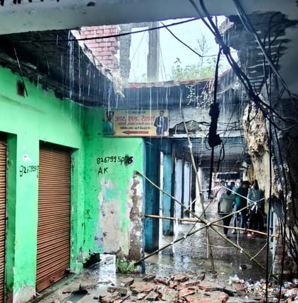 The verandah of the municipal corporation's shopping complex collapsed