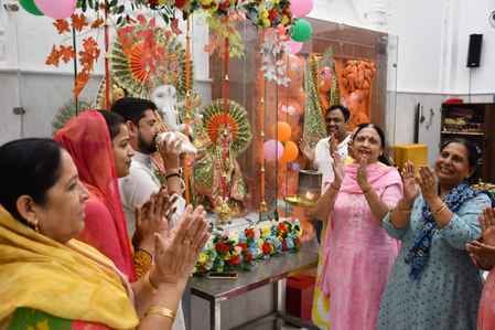 Chanting of Ganpati Bappa in the temple