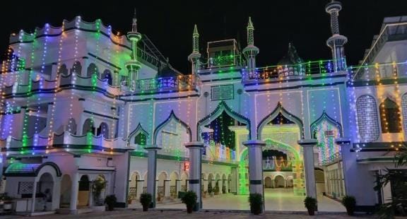 Mosques lit up with lights
