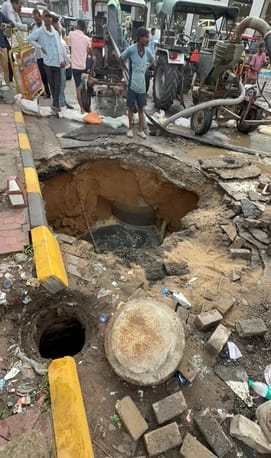 Heavy Rain Causes Road Collapse on Jaipur’s MI Road, Administration on High Alert