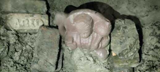 Hanuman statue found in the dry part of the pond