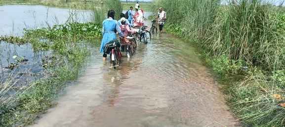 The Ghaghra River is overflowing; access roads to several villages are submerged
