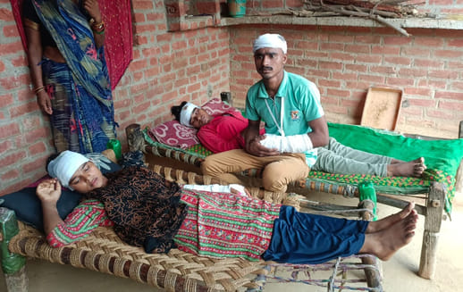 Stick-stick driven by goat tying outside house, eight injured
