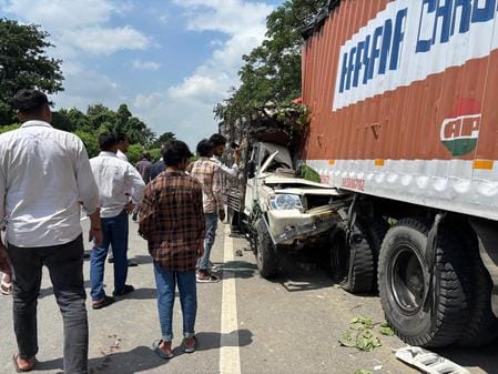 Pickup rams into parked container, driver dies