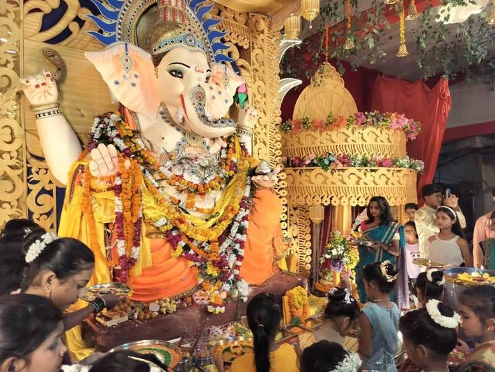 Bappa's Mahaarati was performed and a cake was cut
