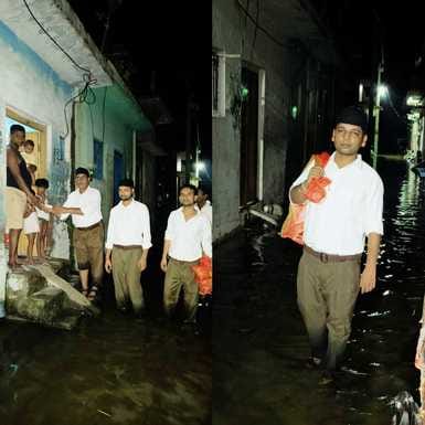 The administration delivered relief material to the villagers of Gunhan village surrounded by floods