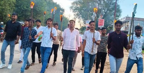 ABVP workers took out a procession and protested