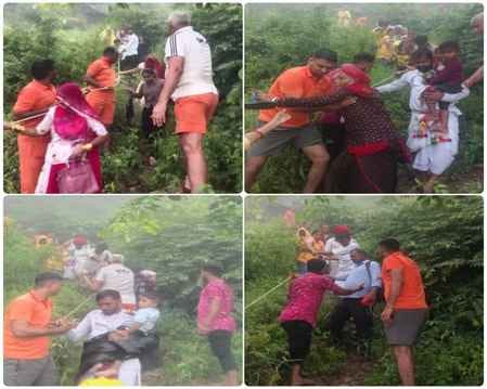 मातर माता मंदिर में बाढ़ का कहर, 290 श्रद्धालु SDRF ने बचाए