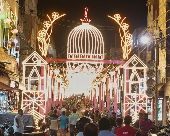 City illuminated with lights on Baravafat