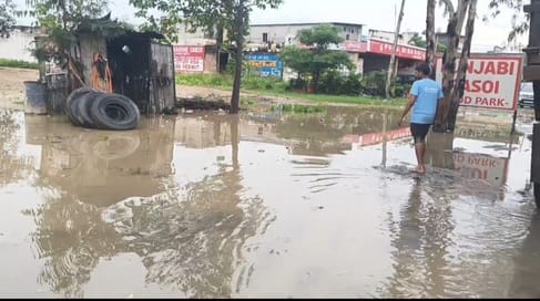Trouble due to rain water filling on national highway