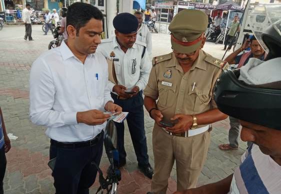 After inspecting eight petrol pumps, traffic police issued summons to 51 motorcycle riders.