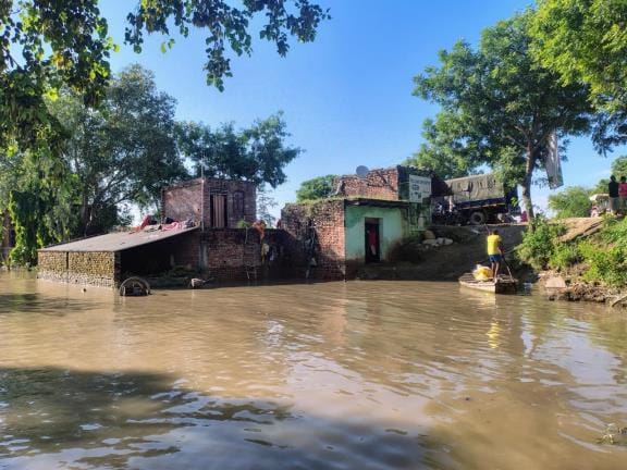 The flood started leaving signs of destruction in the villages of Tappal