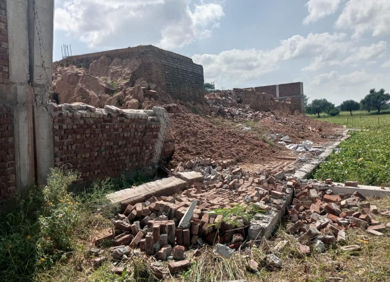 The wall of the under-construction mini secretariat building collapsed