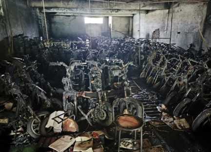 110 scooties burnt to ashes in fire at electric vehicle showroom