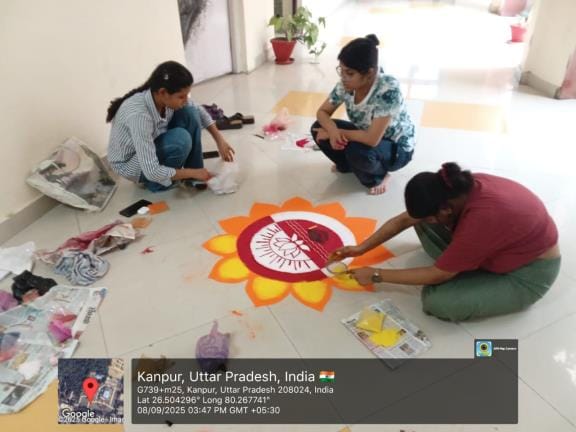 Achievements of the university depicted in painting and rangoli