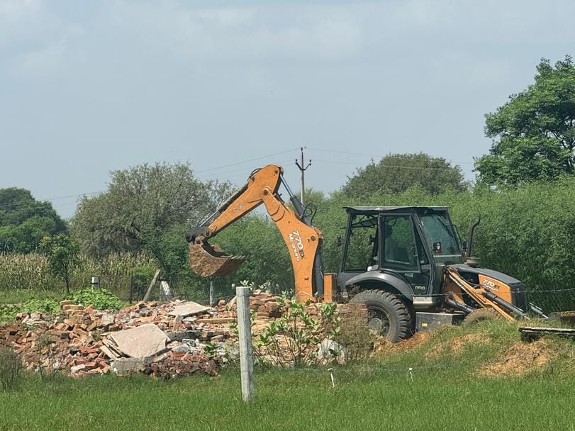 Demolition of illegal colony being built on two acres on Kosli Road