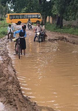 The road connecting 42 villages and two districts has turned into potholes