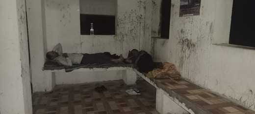 Ambulance workers spent the night inside a rain shelter