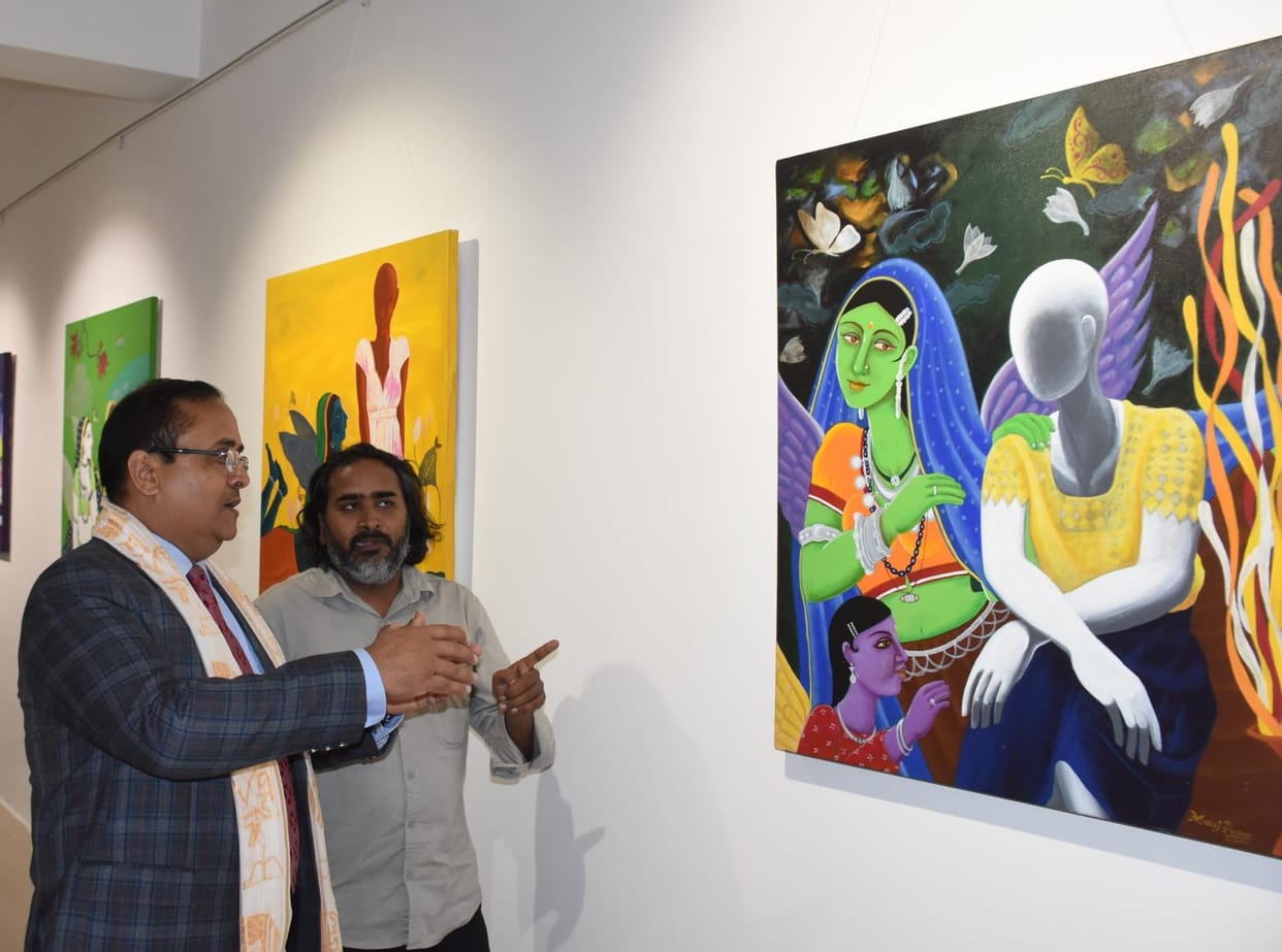 Rural and urban civilization painted on canvas