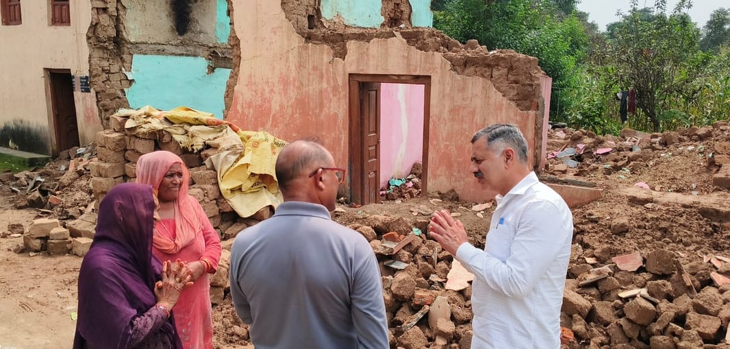 Minister Rajesh Dharmani is inspecting the damage at the Panchayat level