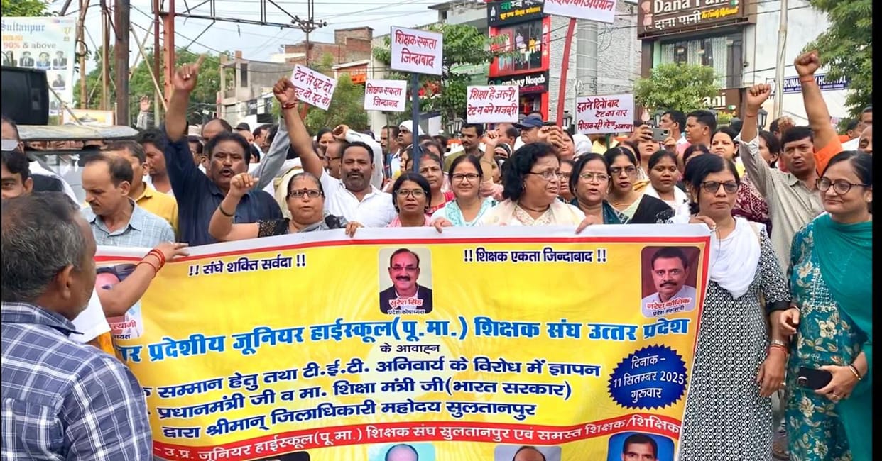 Teachers took out a march against mandatory TET