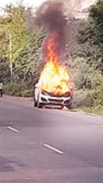 A car caught fire on Agra Road in Madrak