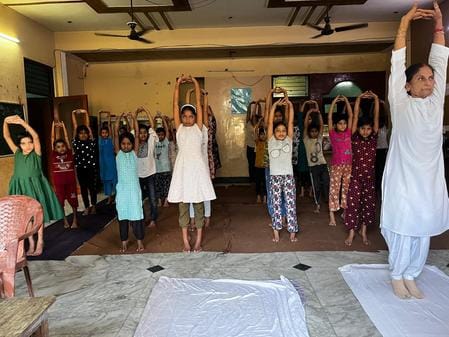 Students practiced yoga