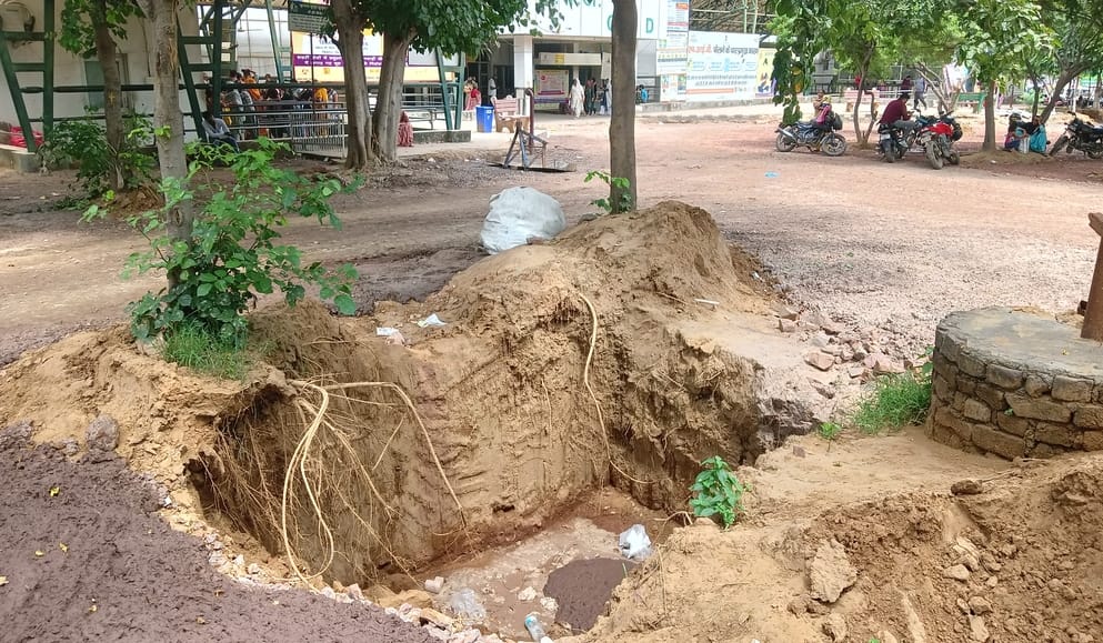 There is a possibility of accident due to the pit near the dispensary in BK Hospital