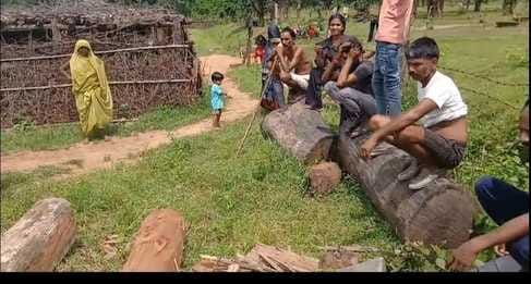 इमरती लकड़ी के साथ मौजूद लोग।