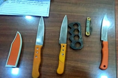 Four knives and a punch were found with the students