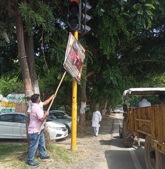 Illegally installed hoardings and banners removed