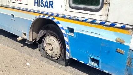 Roadways bus tyre burst, driver injured after losing control