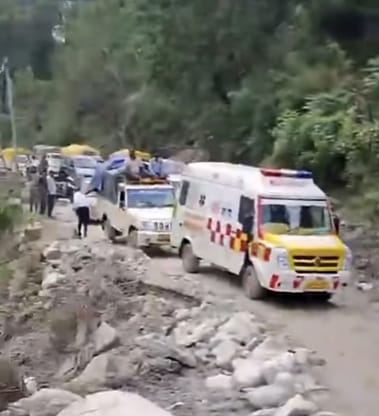 Neither the pain stopped nor the debris... the ambulance remained standing there