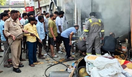 A fire broke out in a utensil warehouse due to a short circuit, causing losses worth lakhs