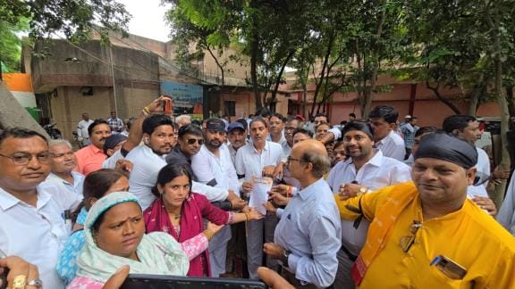 The trade board demonstrated outside the food safety department office