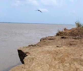 Erosion intensified by Saryu, seven homes submerged in waves