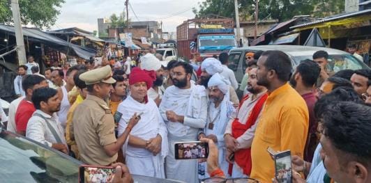 Saints sit on dharna after seeing sick animals in Gaushala