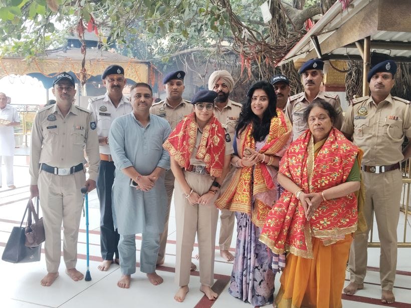 DIG Soumya Sambashivan performed puja with her family at the shrine of Maa Chintapurni.