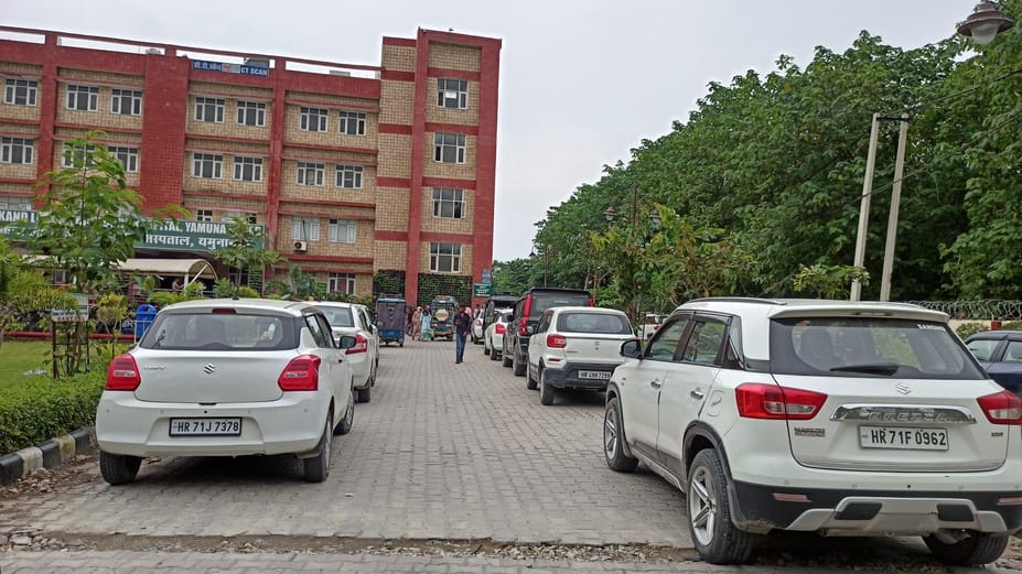 Parking arrangement deteriorated in the district civil hospital