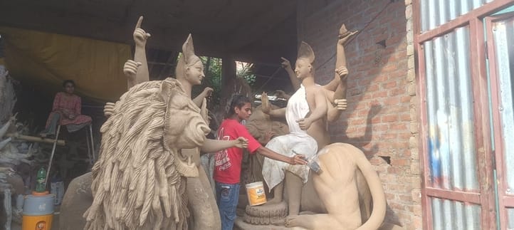 Goddess idols ranging from five to ten feet are being prepared