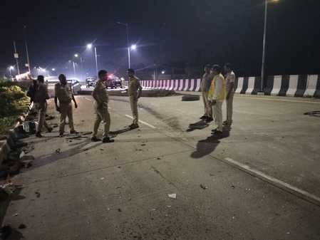 Truck jumps over divider and collides with car, two people including head constable injuredTruck jumps over divider and collides with car, two people including head constable injured