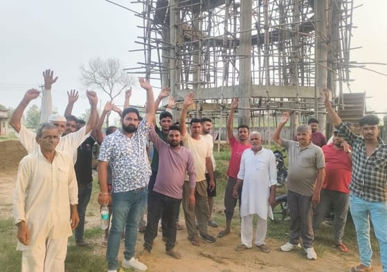 Villagers stopped the construction of the tank due to the use of substandard material.