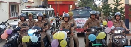 Women police personnel organised a scooty rally under the Mission Shakti campaign.