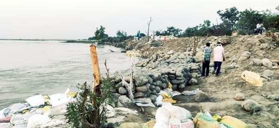 Despite the Ganga water level decreasing, erosion continues.