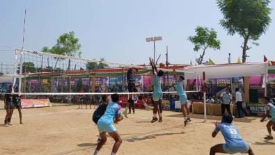 Players showing off their talent on the volleyball court