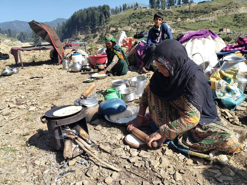 Nomadic families from the Gujjar-Bakarwal community have begun their seasonal migration from the uplands to the plains.